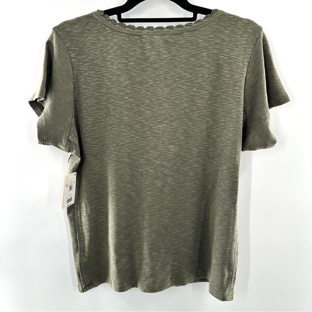 Lucky Brand Green Henley Short Sleeve Cotton T-Shirt with Crochet Trim Size XL - Picture 2 of 7